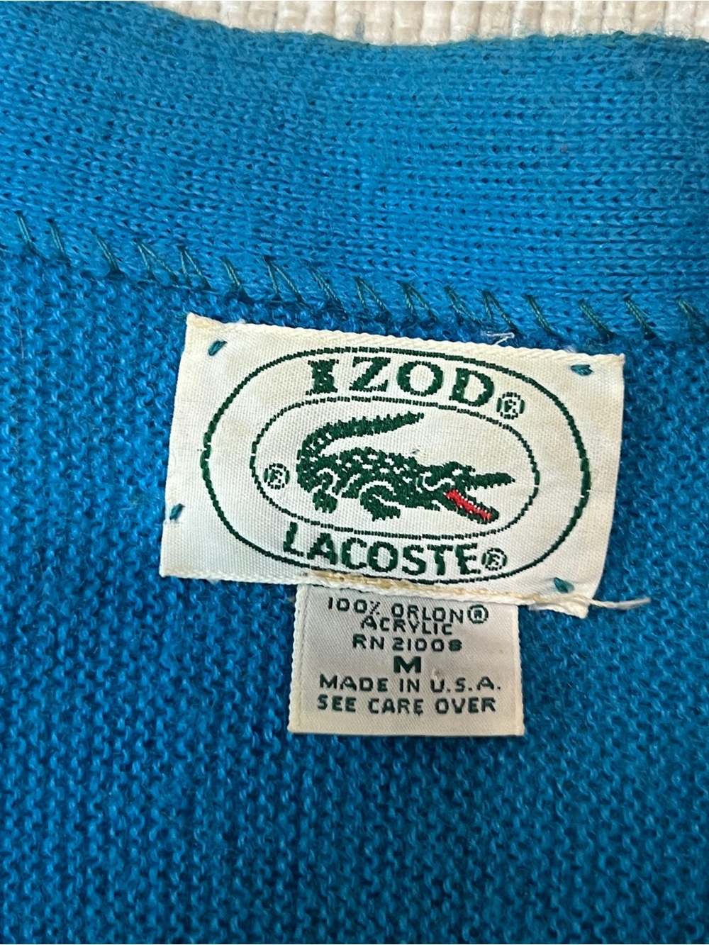 Vintage 70’s Lacoste IZOD Cardigan Men’s M Blue Orlon Acrylic Knit Sweater USA - Picture 3 of 7